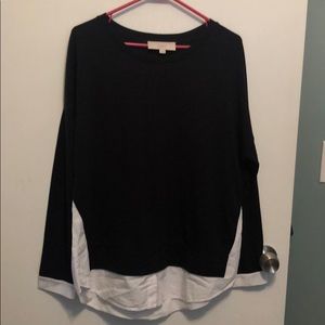 Loft Black sweater with white button layer